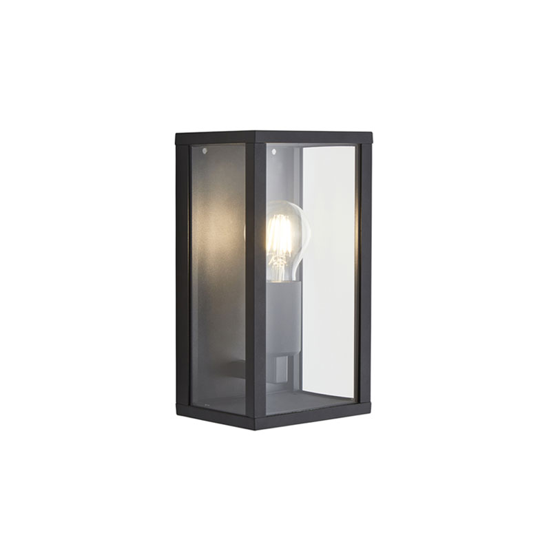 Forum Chinon Glass Panel Box Wall Lantern E27 Black