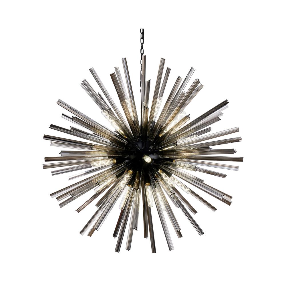 Luxuria Seneca 120cm 32 Light E27 Round Pendant Matt Black / Smoke Glass