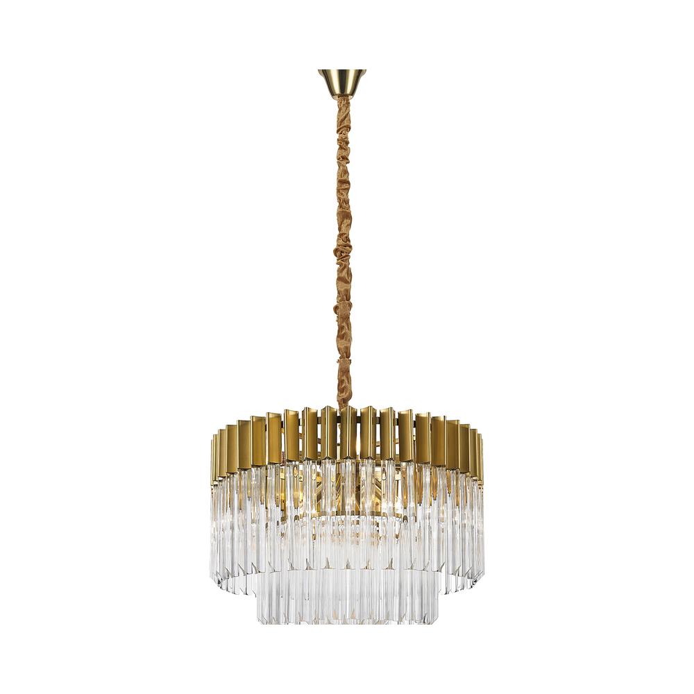 Luxuria Osiris 60cm Pendant Round 8 Light E14 Brass/Clear Sculpted Glass