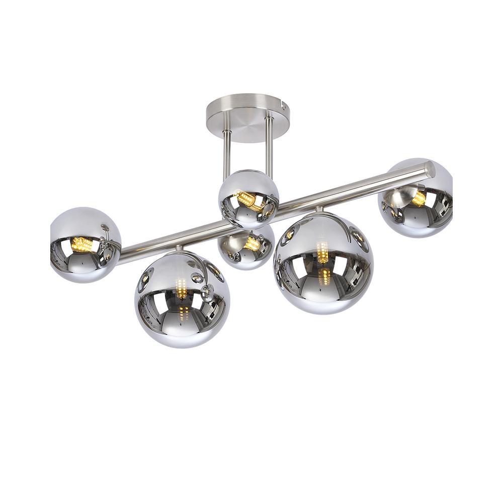 Luxuria Thorne Semi Flush Ceiling Light 6xG9 Satin Nickel Chrome Plated Glass