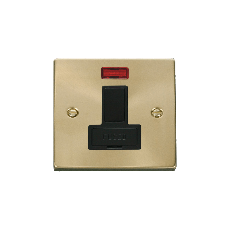 Click Deco 13A DP Switched Fused Connection Unit With Neon Satin Brass Insert Black