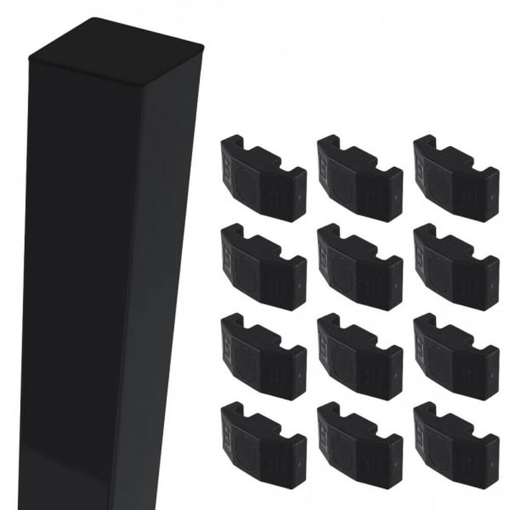 Black Corner Post For 2.0m High FenceWith Fixings (2.7m Overall Length)