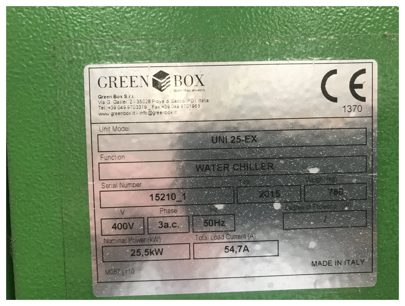 Green Box Model Uni 25-ex Chiller Unit 2015