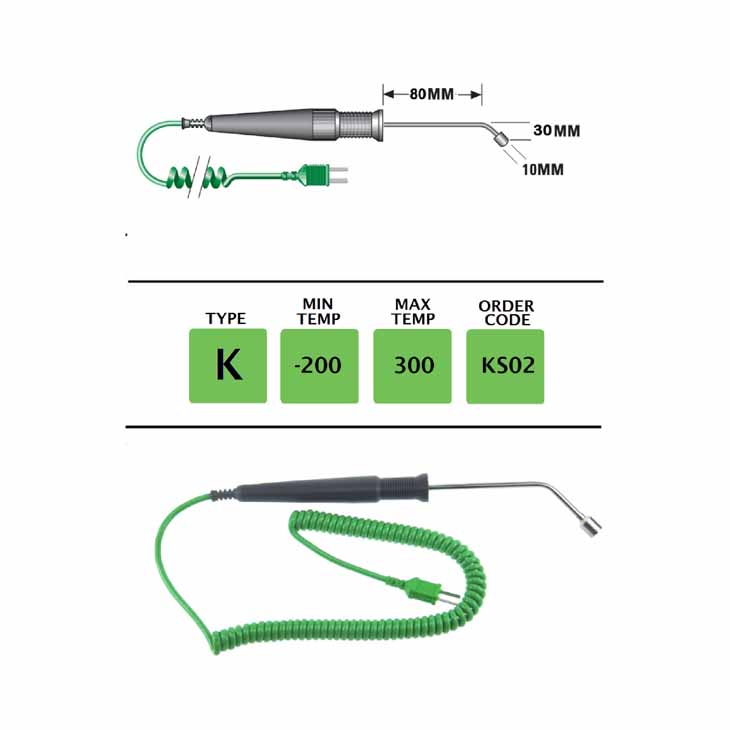 KS02 - K Type Fast Response Ribbon Probe with 45&#176; Bend
