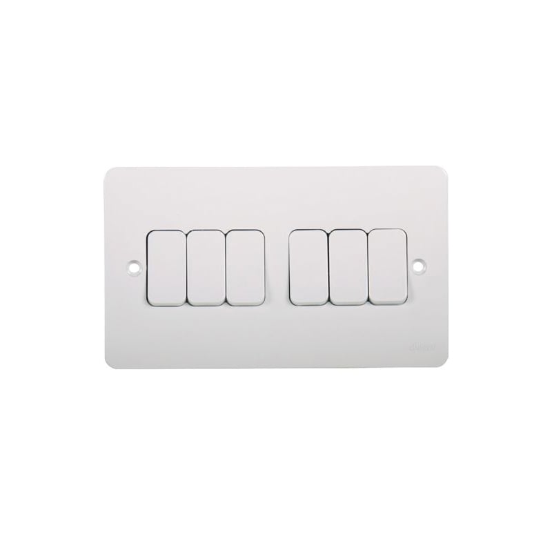 Hager Sollysta 10AX 6 Gang 2 Way Wall Switch White