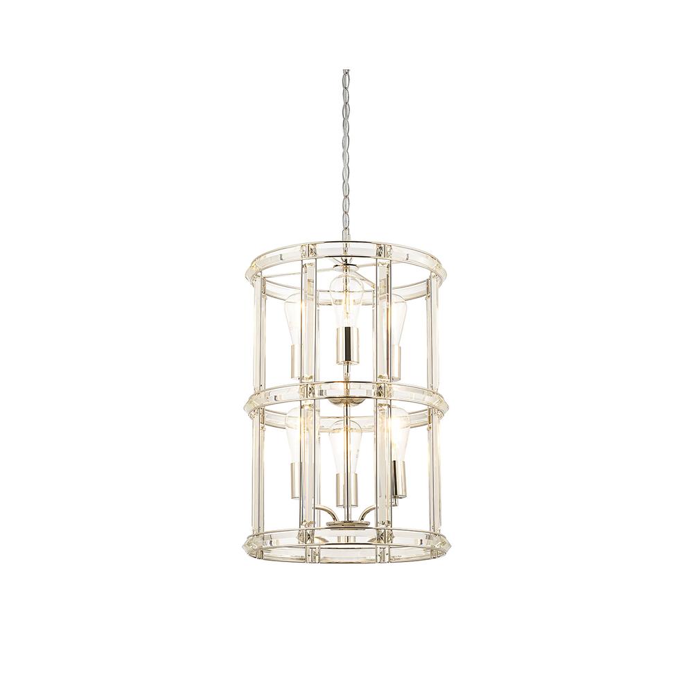 Luxuria Majorelle 38cm Small Round Column Pendant 6 Light E27 Polished Nickel