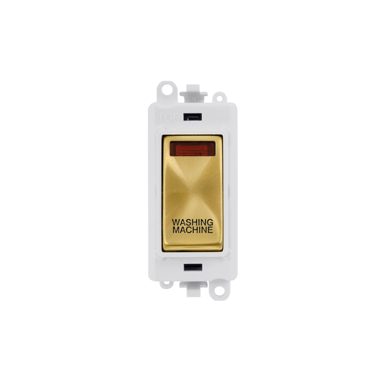 Click GridPro 20AX Satin Brass DP Switch Module with Neon Washing Machine Insert Polar White