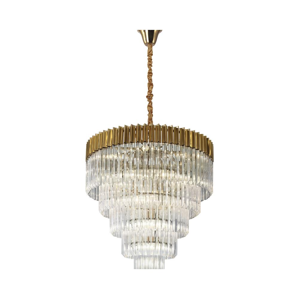 Luxuria Osiris 80cm Pendant Round 5 Tier 19 Light E14 Brass/Clear Sculpted Glass