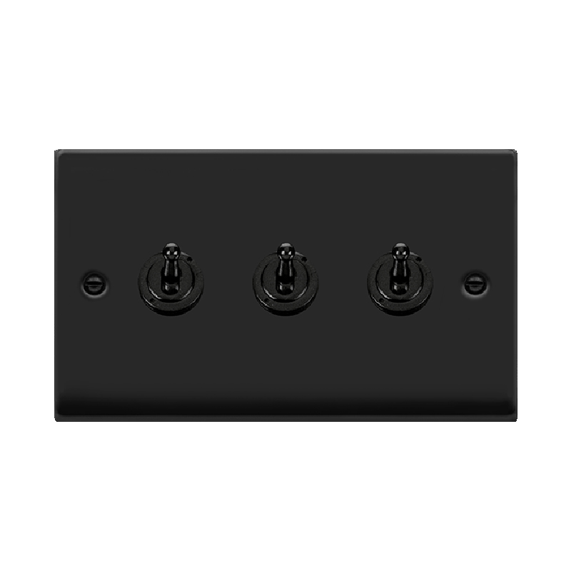 Click Deco 3 Gang 2 Way 10AX Toggle Switch Matt Black