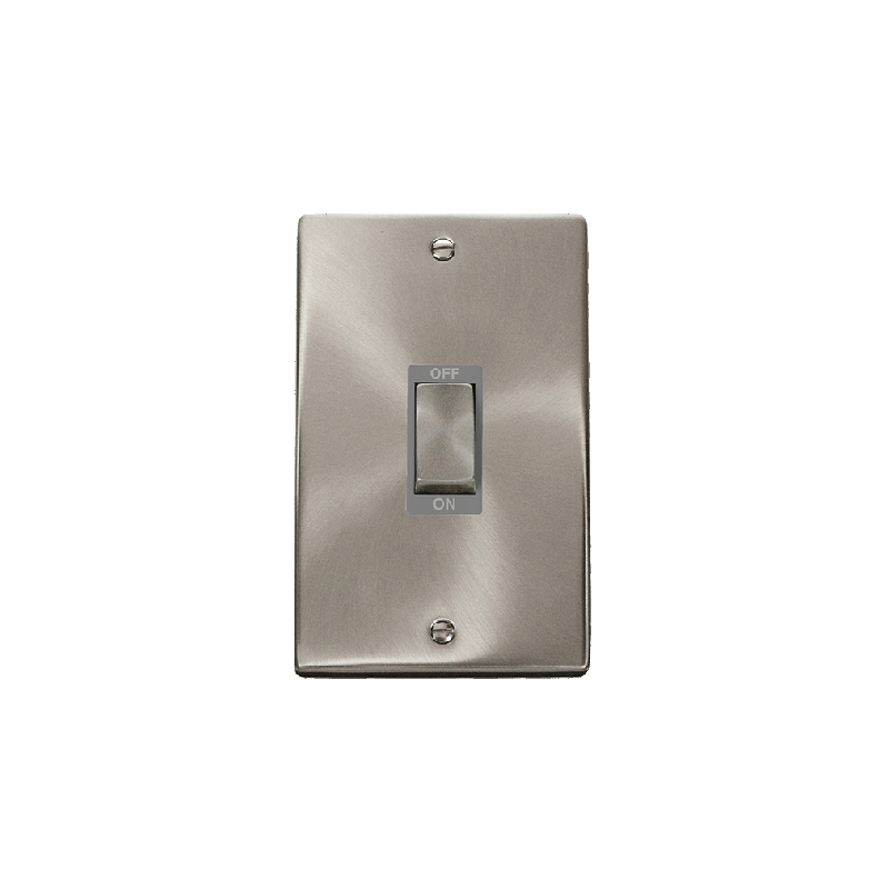 Click Deco 45A Ingot 2 Gang DP Switch Satin Chrome Insert Grey