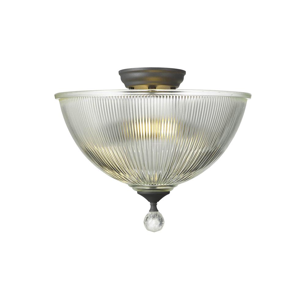 Luxuria Sirius Flush Ceiling Light 2xE27 With Dome 38cm Glass Shade Graphite/Clear