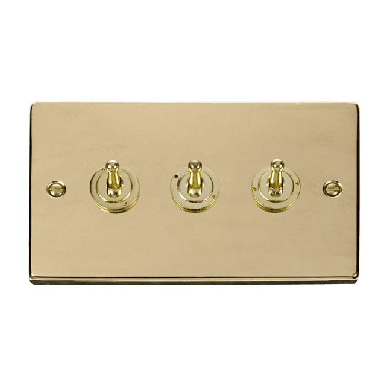 Click Deco 3 Gang 2 Way 10AX Toggle Switch Polished Brass