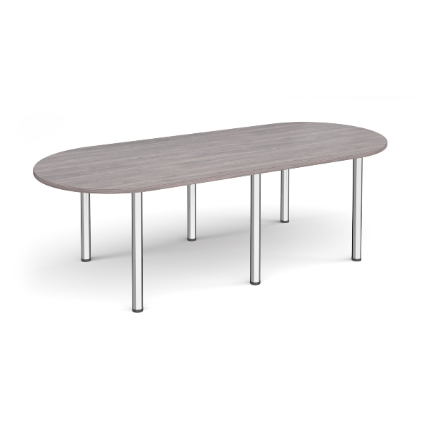 Radial End Meeting Table with Chrome Legs 6 People - Grey Oak