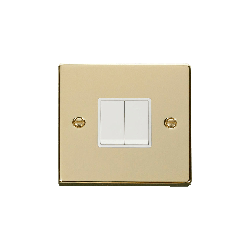 Click Deco 2 Gang 2 Way 10AX Switch Polished Brass White Inserts