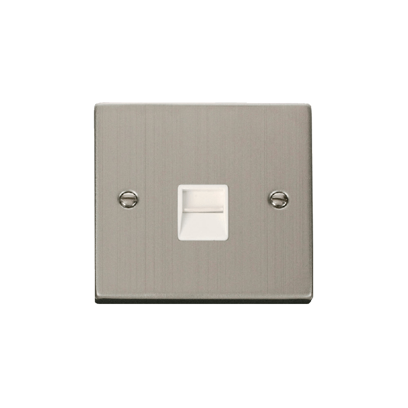 Click Deco Single Telephone Socket Outlet Master Stainless Steel Insert White