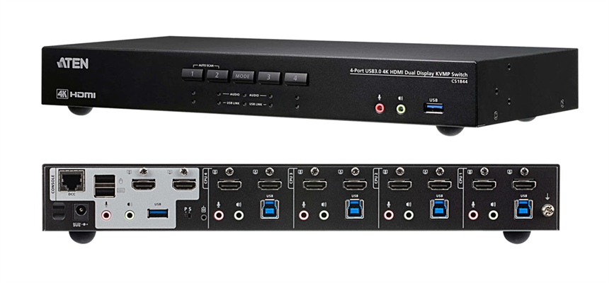 CS1844 - Aten - 4 Port USB 3.0 4K KVM, with HDMI, Dual Display, Desktop KVMP&#8482; Switch