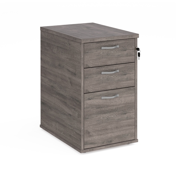 Desk High Pedestal with Silver Handles 600mm Deep - Grey Oak