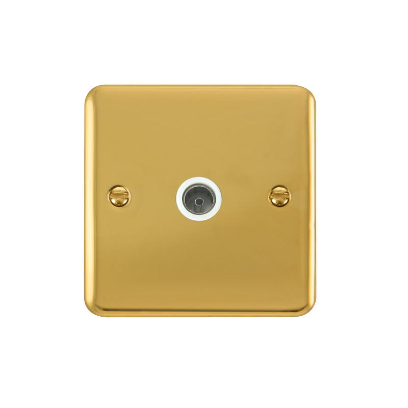 Click Deco Plus Single Non-Isolated Coaxial Outlet Polished Brass White Inserts