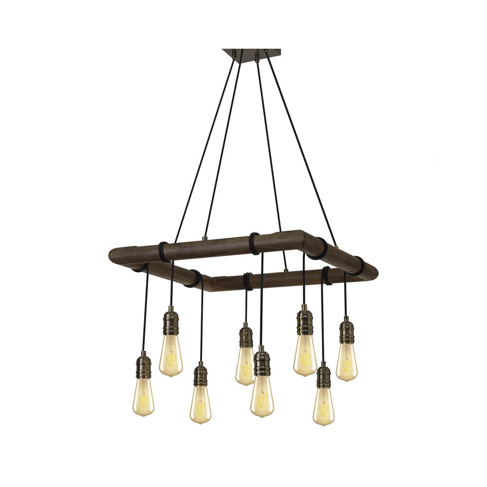 Luxuria Kasabian Square Pendant 8xE27 Medium Oak/Antique Brass