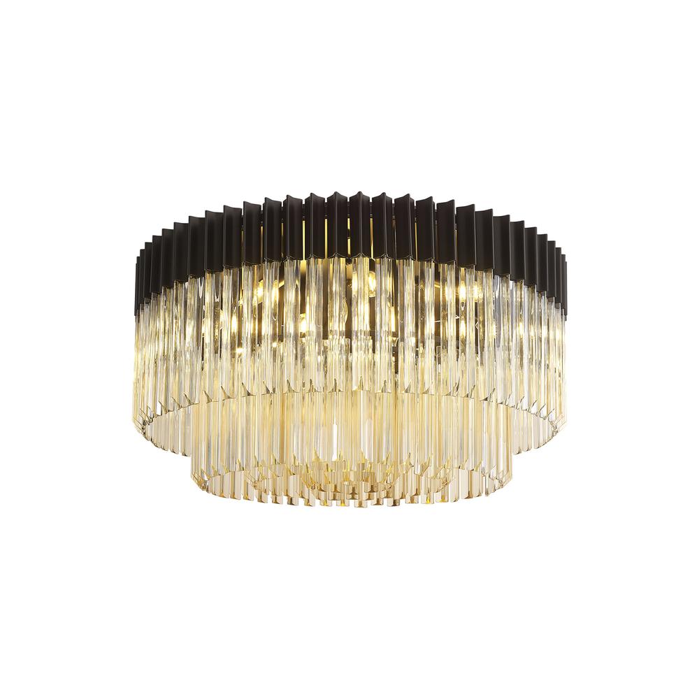 Luxuria Osiris 80cm Ceiling Round 12 Light E14 Matt Black / Cognac Sculpted Glass