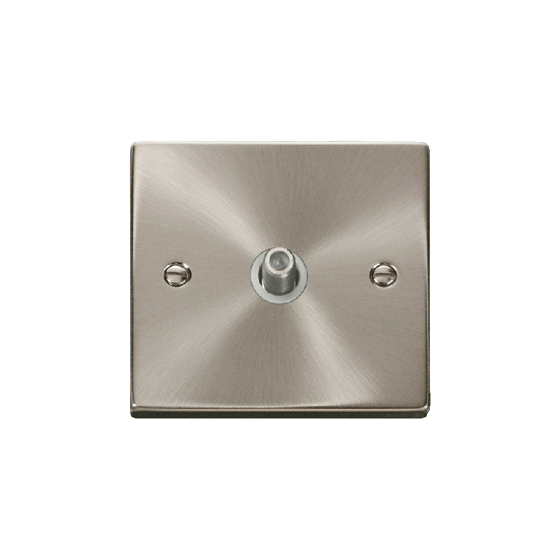 Click Deco 1 Gang Non-Isolated Satellite Socket Outlet Satin Chrome Insert White