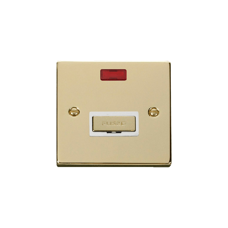 Click Deco 13A Fused 'Ingot' Connection Unit With Neon Polished Brass Insert White