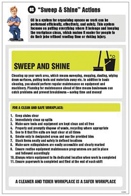 6S Sweep & Shine Actions Information Poster 400x600mm rigid plastic