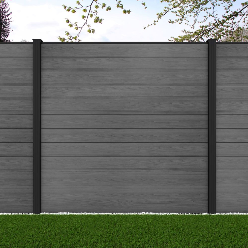 1.8m Connect Grey Wood Effect - Black Sand Posts - Metre Price
