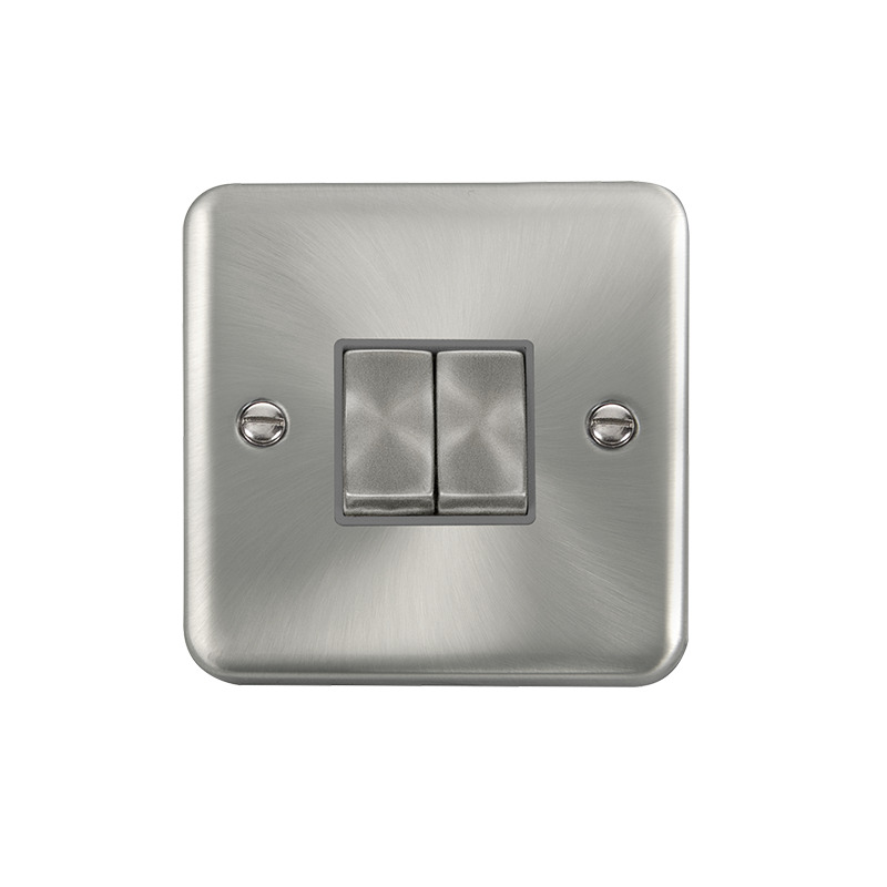 Click Deco Plus MiniGrid 2 Gang Switch Satin Chrome Grey Inserts