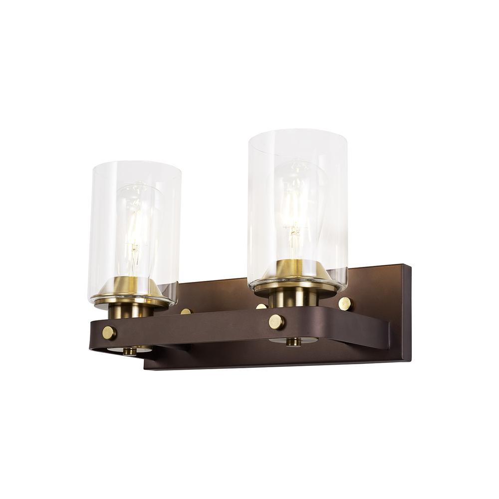 Luxuria Tiffany Wall Light 2 Light E27 Brown Oxide/Gold Bronze With Clear Glass Shades