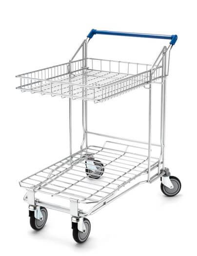 Two Tier Flatbed With Shallow Basket for Family Supermarket