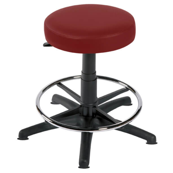 Gas Lift Examination Stool with Glides and Foot Ring - Red Wine