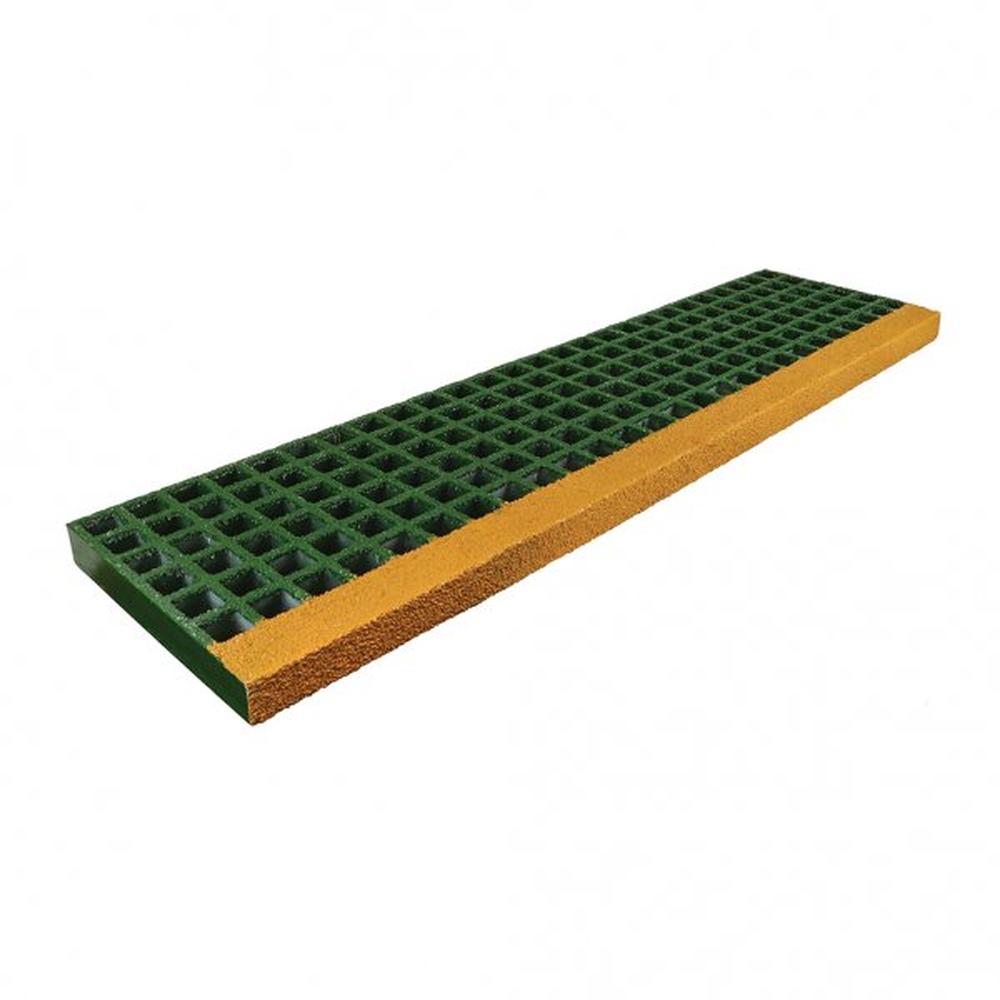 GRP Stair Tread (Moulded) 38Sq x D38mm -Green & Yellow Nosing (1220 x 275mm)