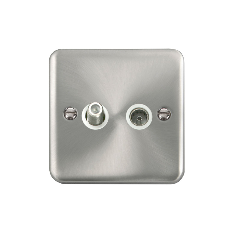 Click Deco Plus Twin Non-Isolated Satellite & Non-Isolated Coaxial Outlet Satin Chrome White Inserts