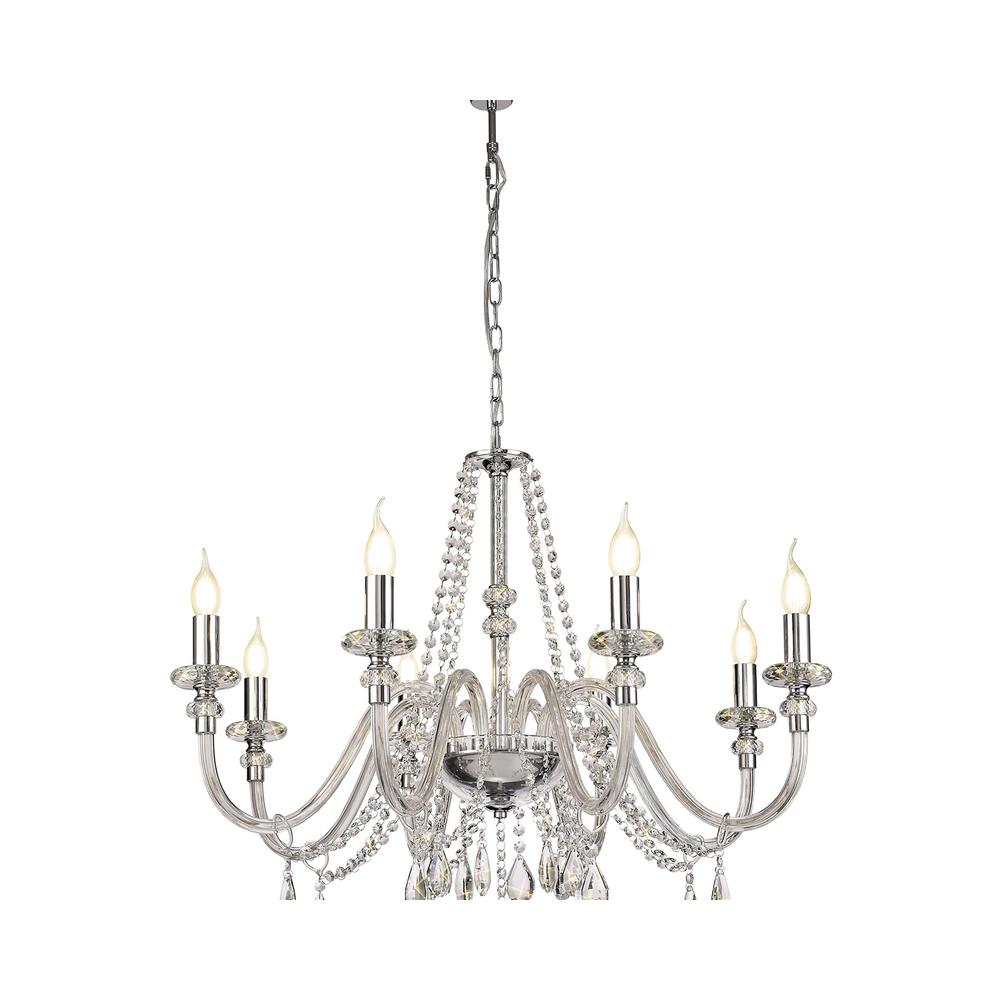 Luxuria Aldrich 81cm Chandelier Pendant 8 Light E14 Polished Chrome/Clear Glass/Crystal