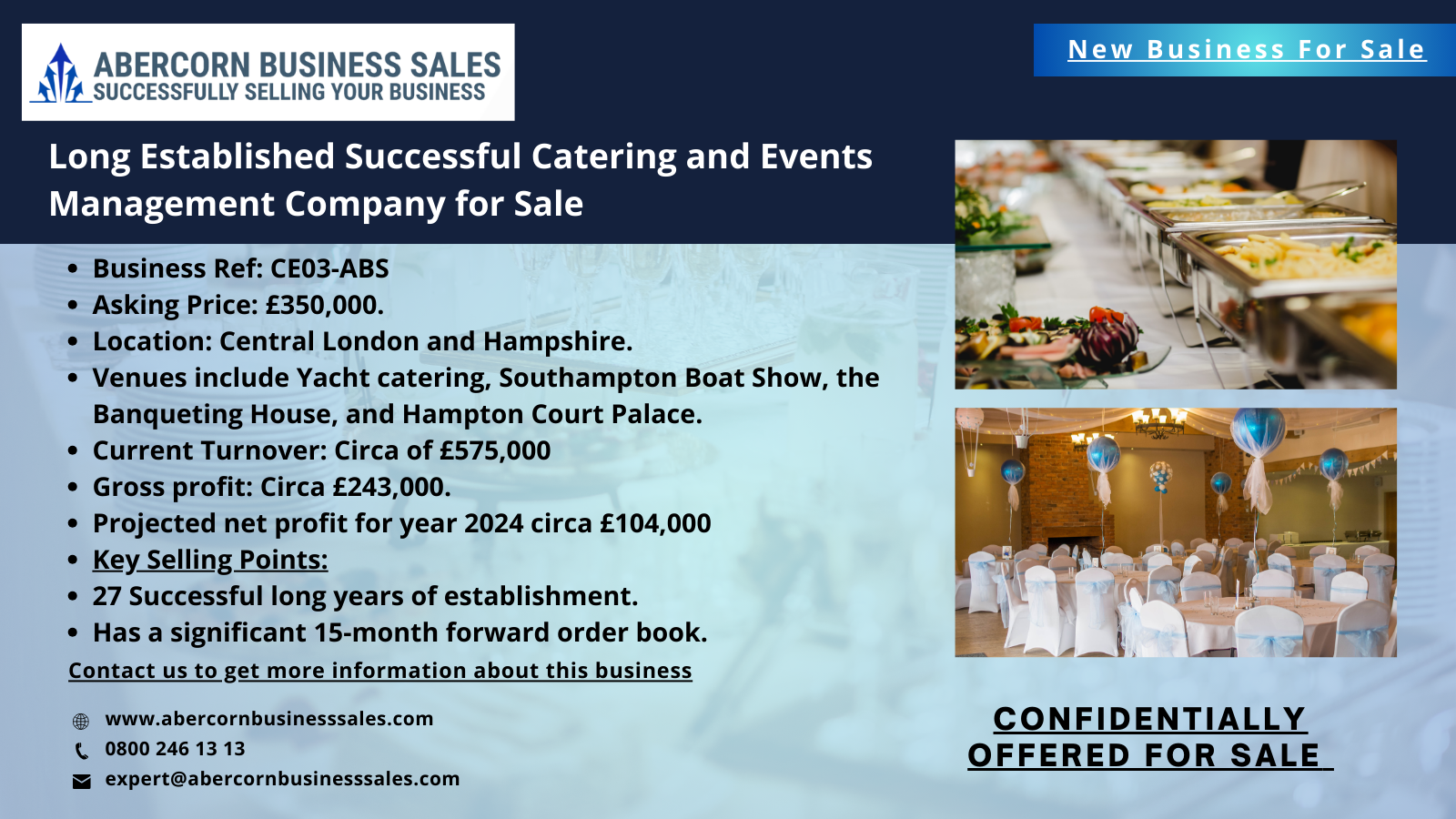 CE03-ABS - Long Established Successful Catering and Events Management Company for Sale
