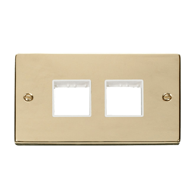 Click Deco 2 Gang Plate 2 x 2 Aperture Unfurnished Plate Polished Brass White Inserts