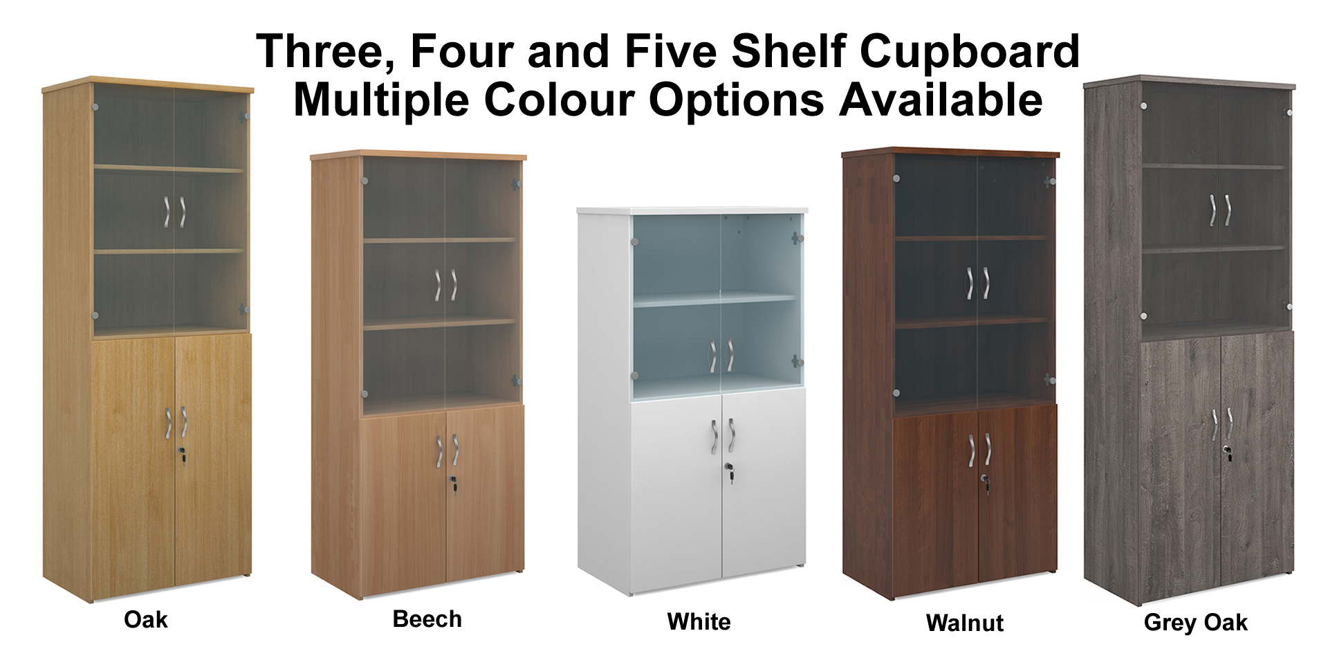 Providers Of Universal Three, Four or Five Shelf 800mm Wide Combination Bookcase with Glass Doors UK