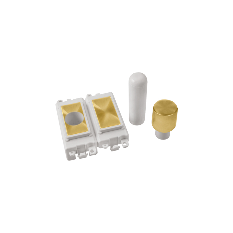 Click GridPro Satin Brass 2 Module Dimmer Mounting Kit Insert Polar White