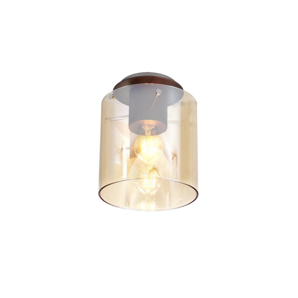 Luxuria Fusion 20cm Round Ceiling Flush 1 Light Flush Fitting E27 Mocha/Amber Glass