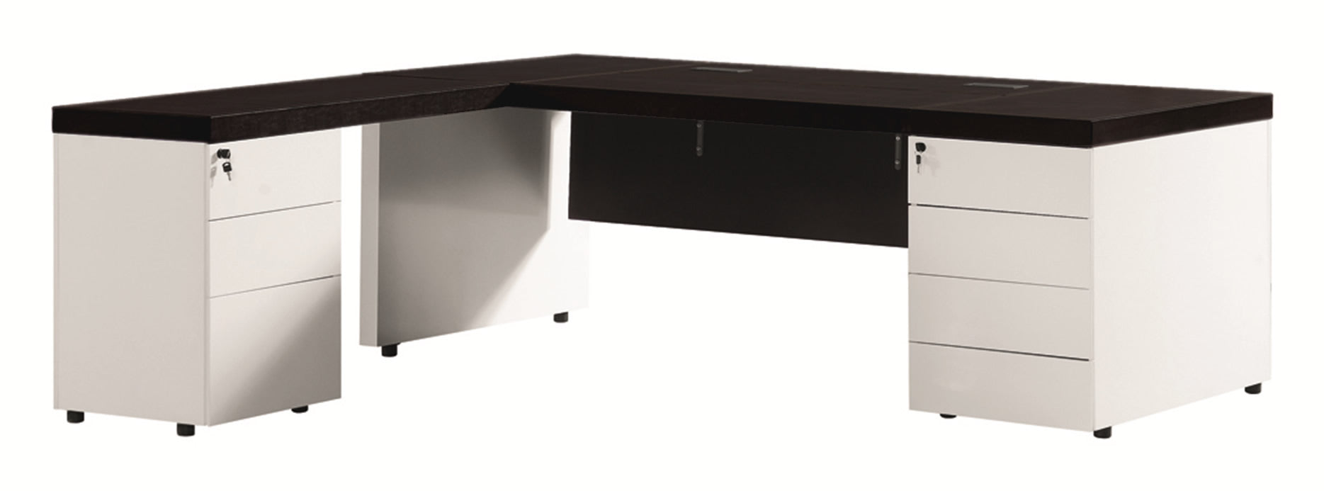 White High Gloss L Shape Executive Desk with Black Bonded Leather Top - T1361-2000mm UK
