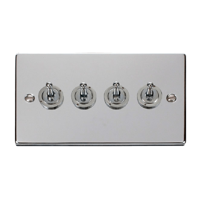 Click Deco 4 Gang 2 Way 10AX Toggle Switch Polished Chrome