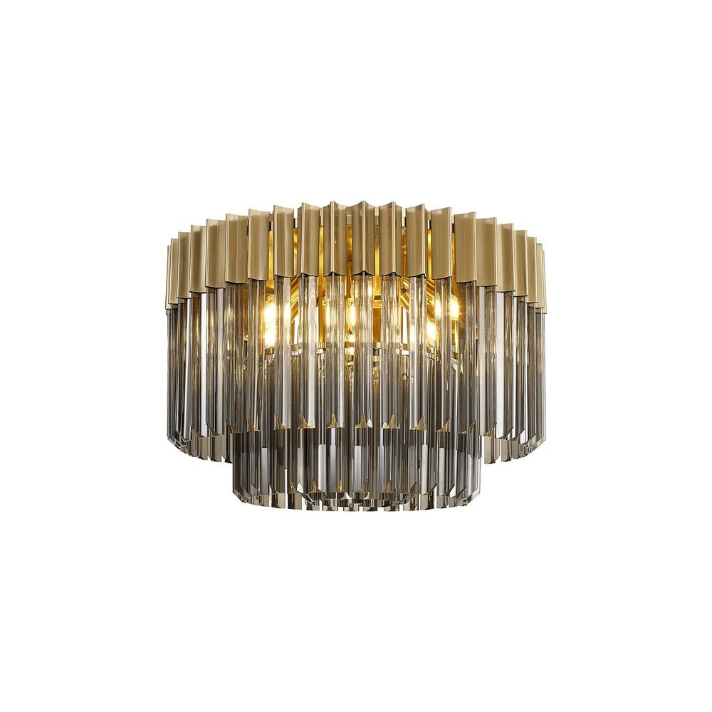 Luxuria Osiris 60cm Ceiling Round 7 Light E14 Brass / Smoke Sculpted Glass