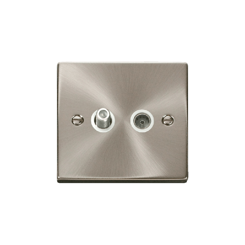 Click Deco 1G Non-Isolated Satellite and Coaxial Socket Outlet Satin Chrome Insert White