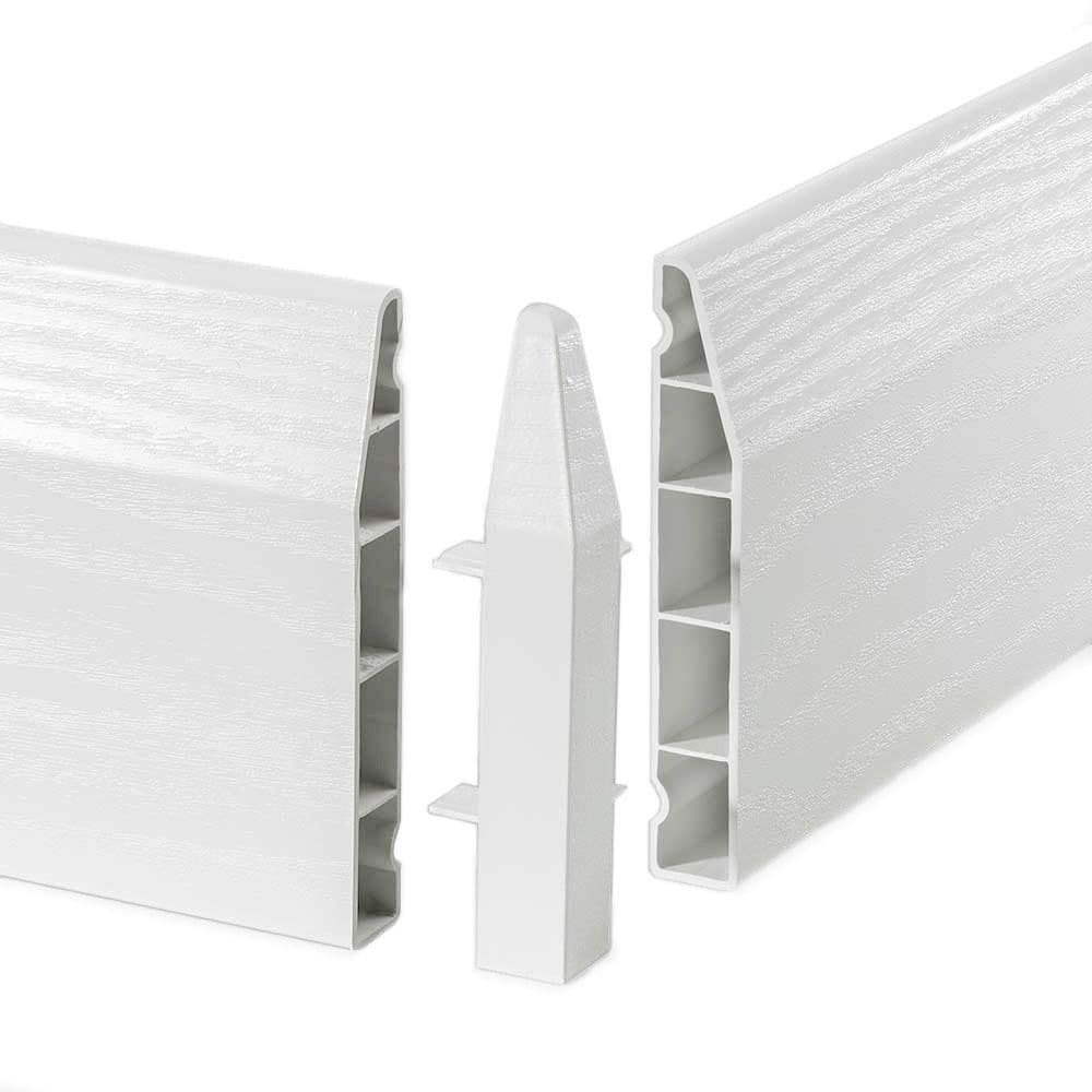 100mm White UPVC Chamfered Skirting External Corner - (2 Pack)