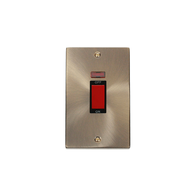 Click Deco 2 Gang 45A DP Switch with Neon Antique Brass Insert Black