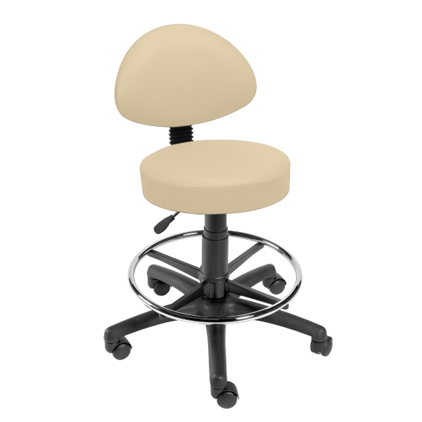 Gas Lift Examination Stool with Back Rest and Foot Ring - Beige