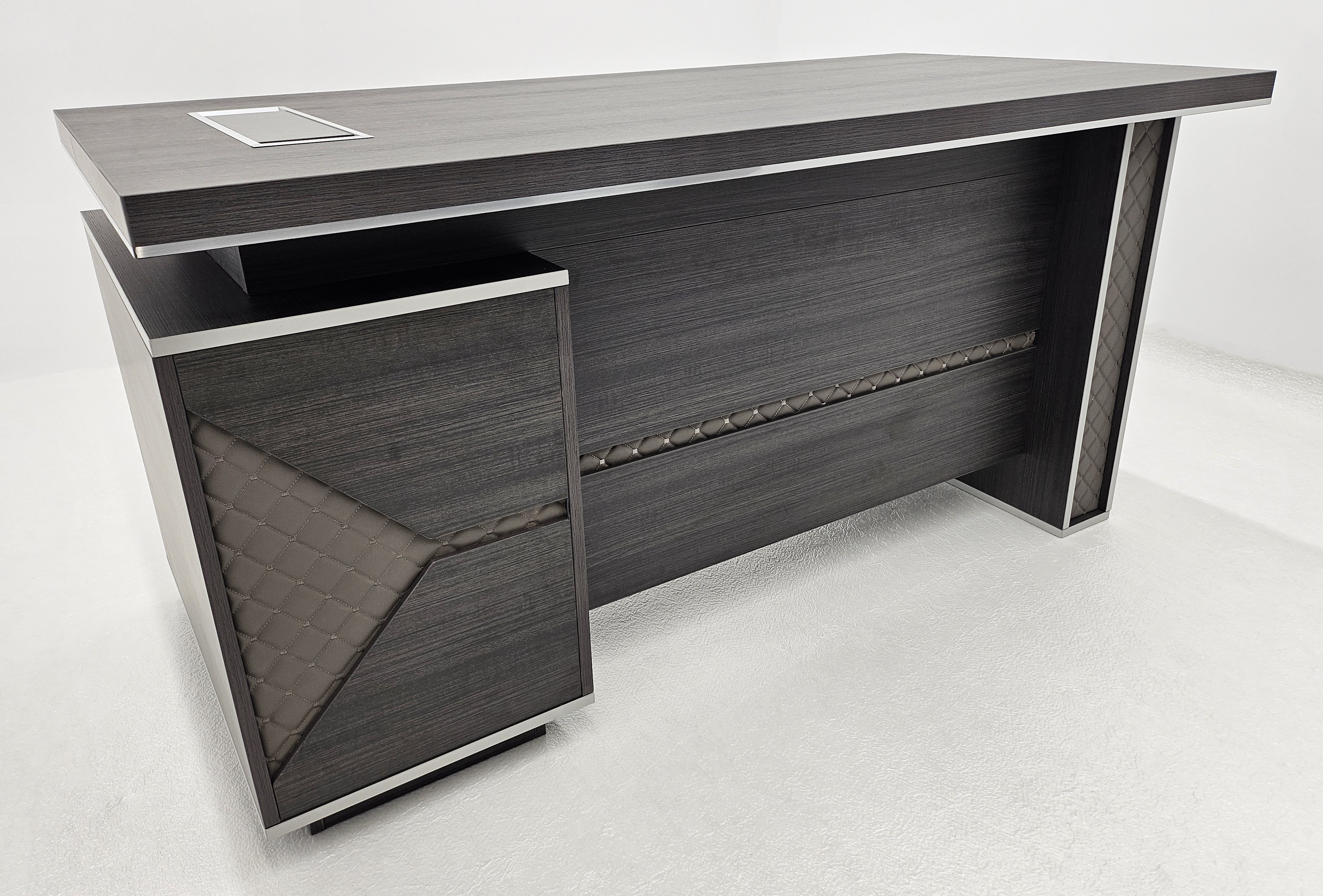Modern Grey Oak Executive Straight Desk with Stylish Grey Leather Design - 1600mm, 1800mm & 2000mm - DG25-D01 UK