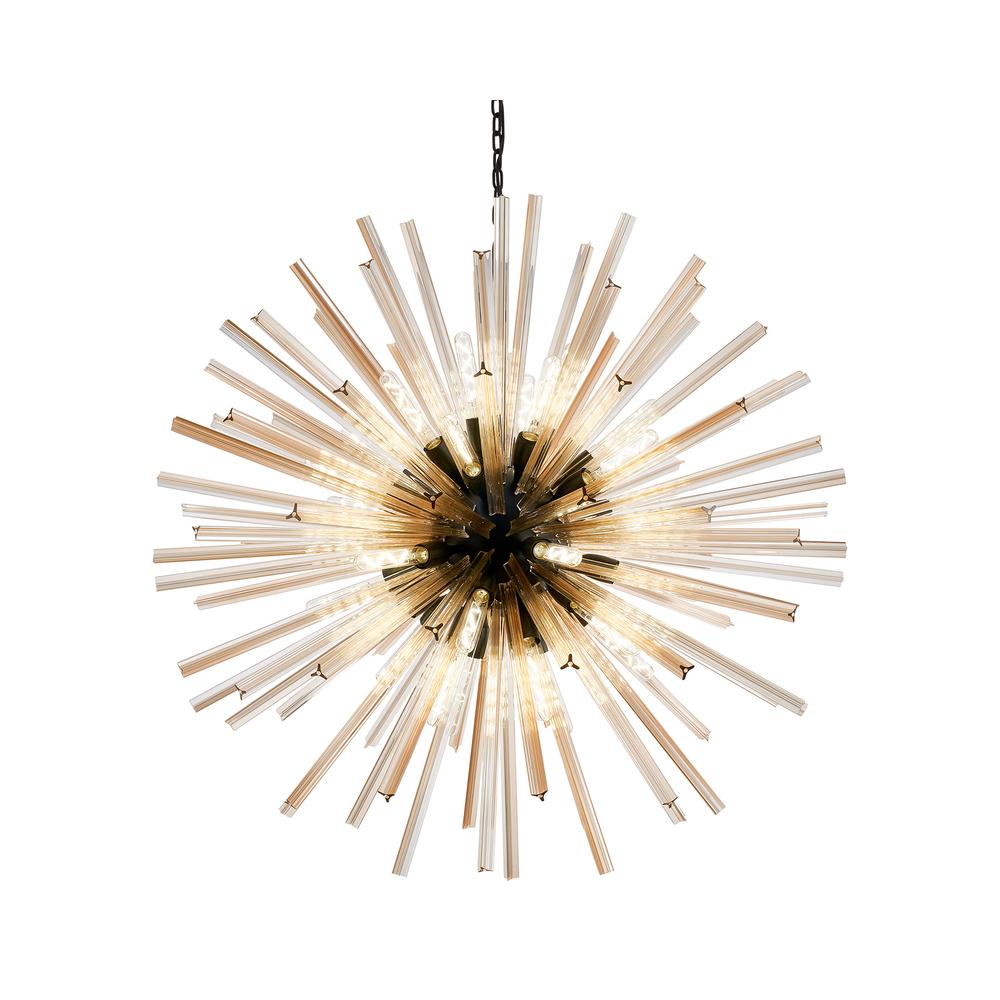 Luxuria Seneca 120cm 32 Light E27 Round Pendant Matt Black / Champagne Glass