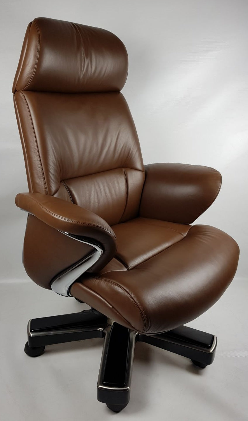 Large Luxury Executive Office Chair with Genuine Brown Leather - YS1605A North Yourkshire